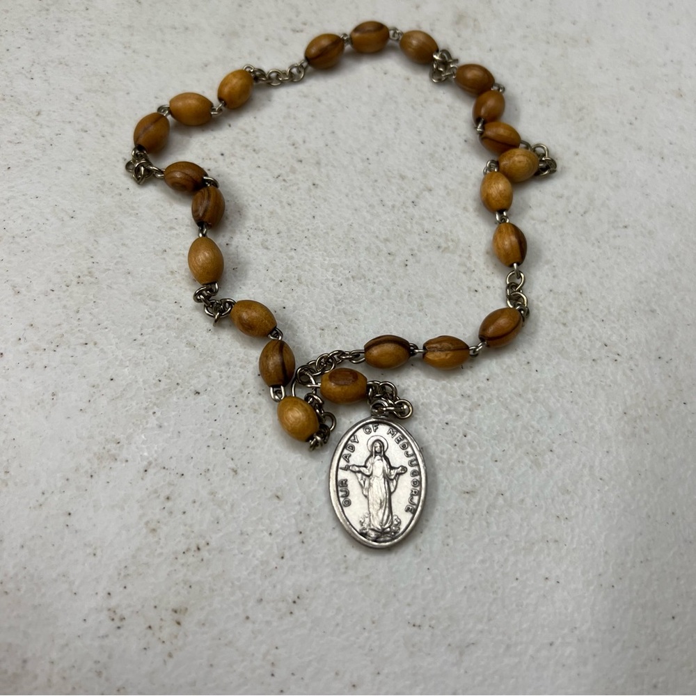 our Lady of Medjugorje wooden bead peace rosary Catholic prayer beads